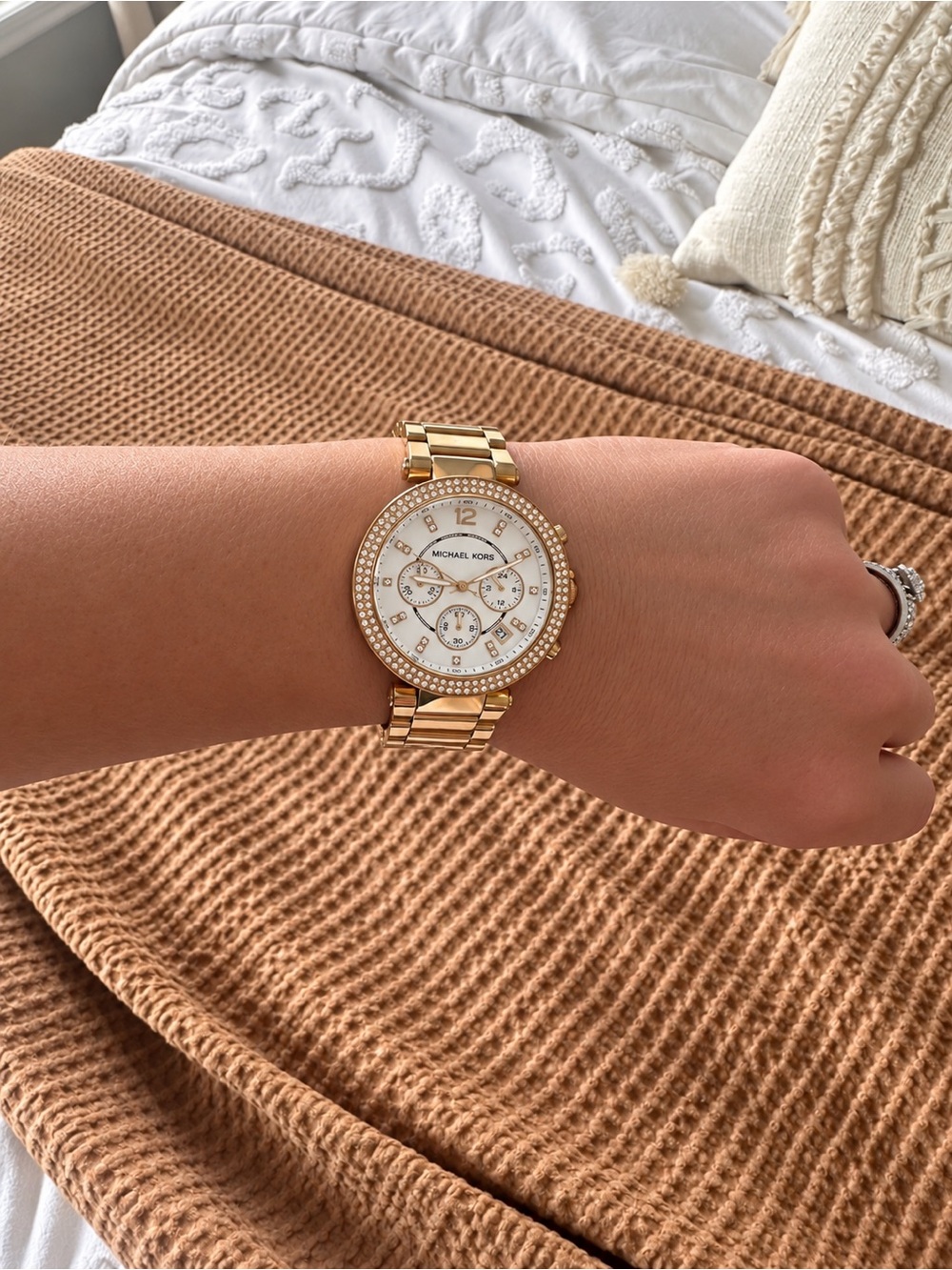 Michael Kors Gold and White Crystal-Trim Women's Watch